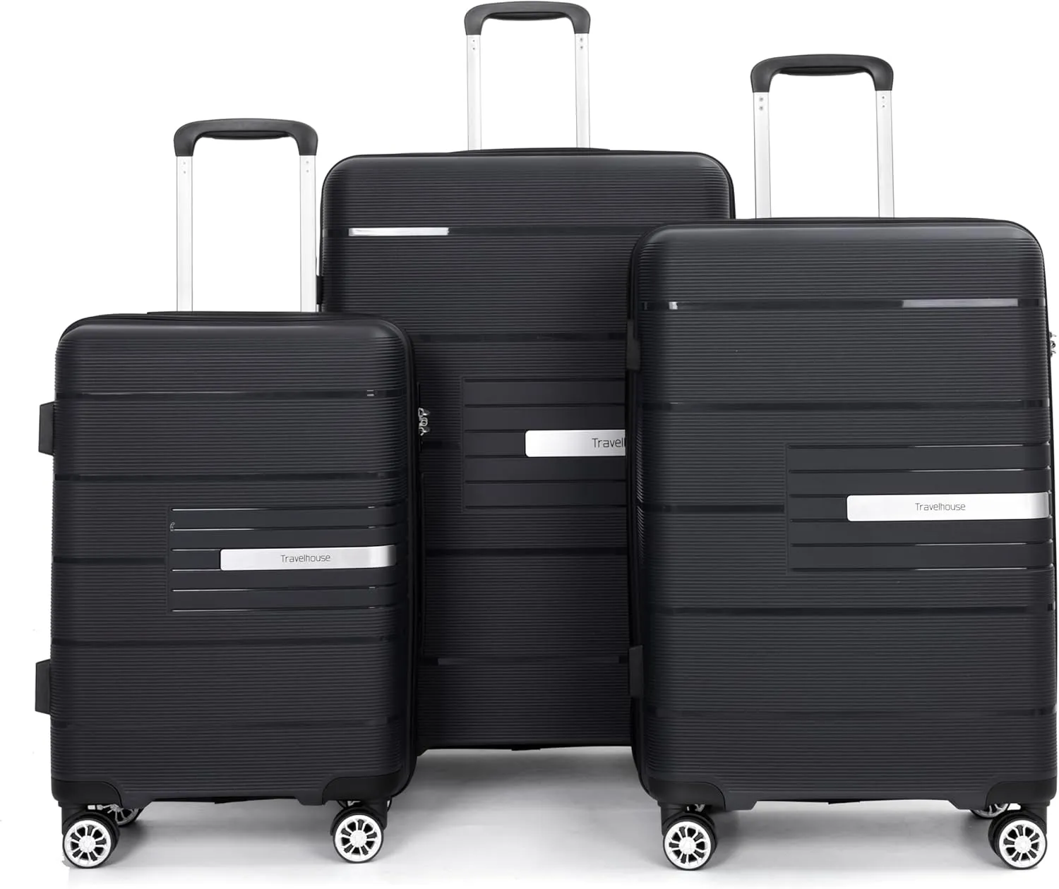 Travelhouse Hard Shell Luggage Set: Lightweight Carry-On with Spinner Wheels, TSA Lock and Cool Design - Perfect for Business Trips and School (Black)