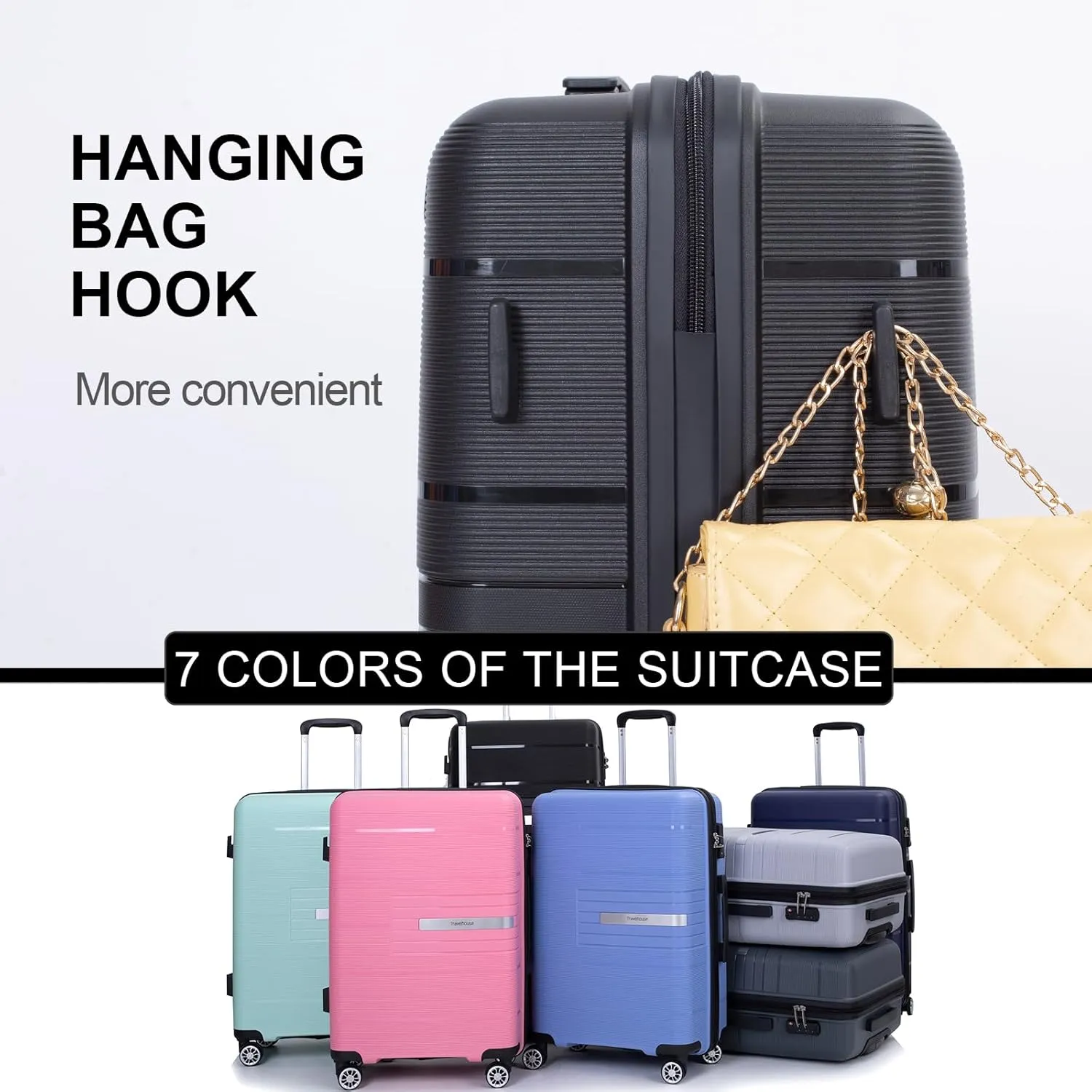 Travelhouse Hard Shell Luggage Set: Lightweight Carry-On with Spinner Wheels, TSA Lock and Cool Design - Perfect for Business Trips and School (Black)