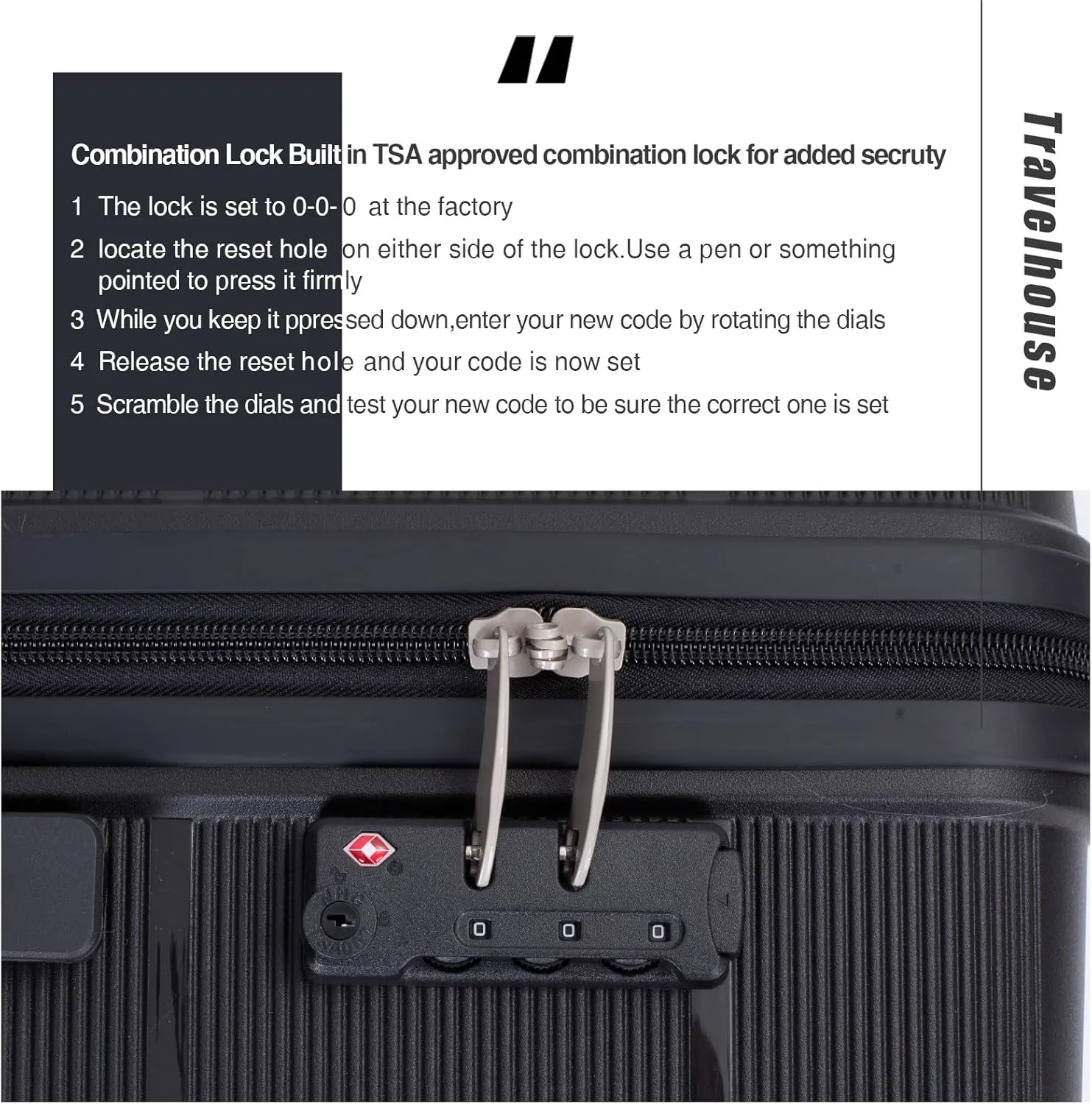 Travelhouse Hard Shell Luggage Set: Lightweight Carry-On with Spinner Wheels, TSA Lock and Cool Design - Perfect for Business Trips and School (Black)
