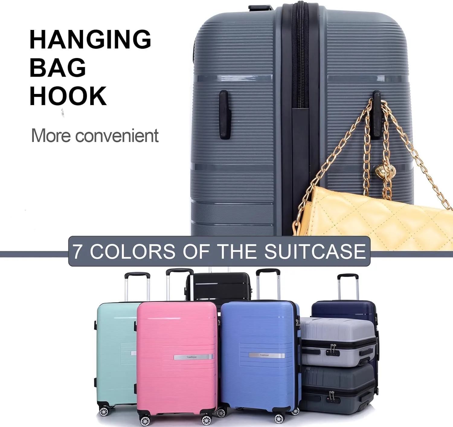 Travelhouse Hard Shell Luggage Set: Lightweight Carry-On with Spinner Wheels, TSA Lock and Cool Design - Perfect for Business Trips and School (gray)