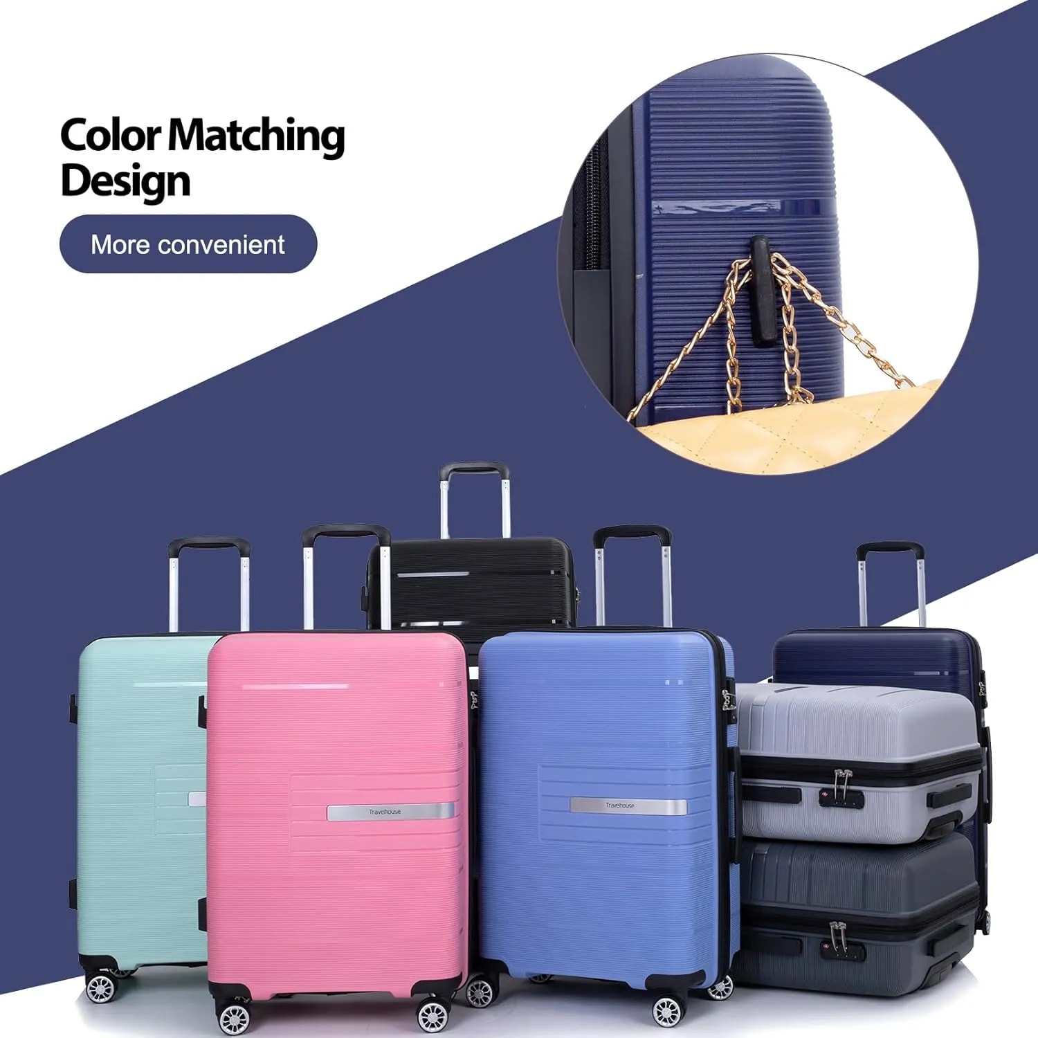 Travelhouse Hard Shell Luggage Set: Lightweight Carry-On with Spinner Wheels, TSA Lock and Cool Design - Perfect for Business Trips and School (Navy)