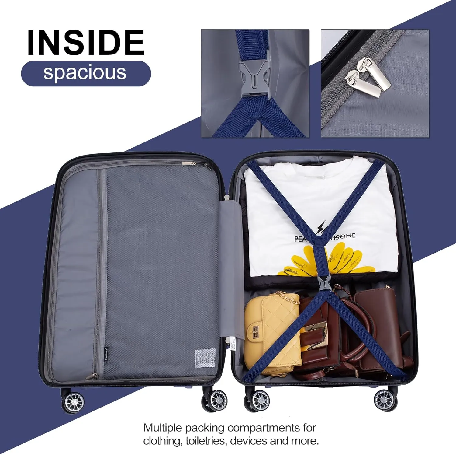 Travelhouse Hard Shell Luggage Set: Lightweight Carry-On with Spinner Wheels, TSA Lock and Cool Design - Perfect for Business Trips and School (Navy)