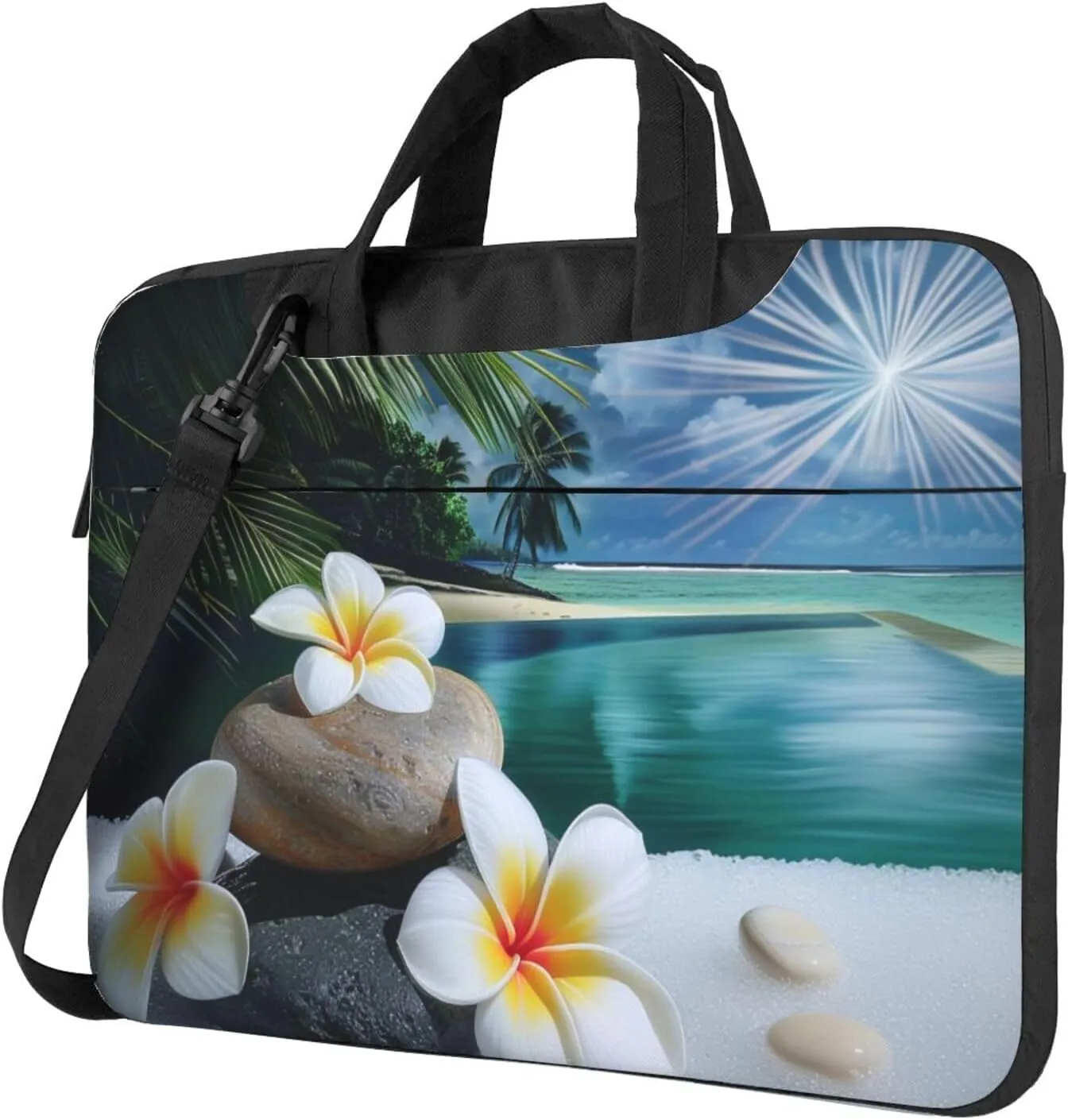 Tropical Flower Zen Stone Printed Laptop Tote Bag Travel Business Computer Bag Work Bag for Men Women