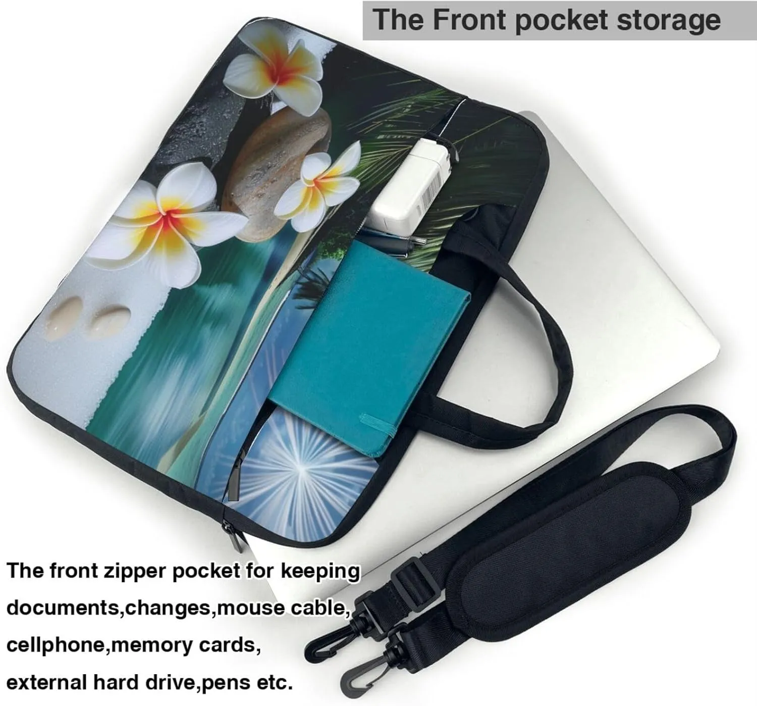 Tropical Flower Zen Stone Printed Laptop Tote Bag Travel Business Computer Bag Work Bag for Men Women