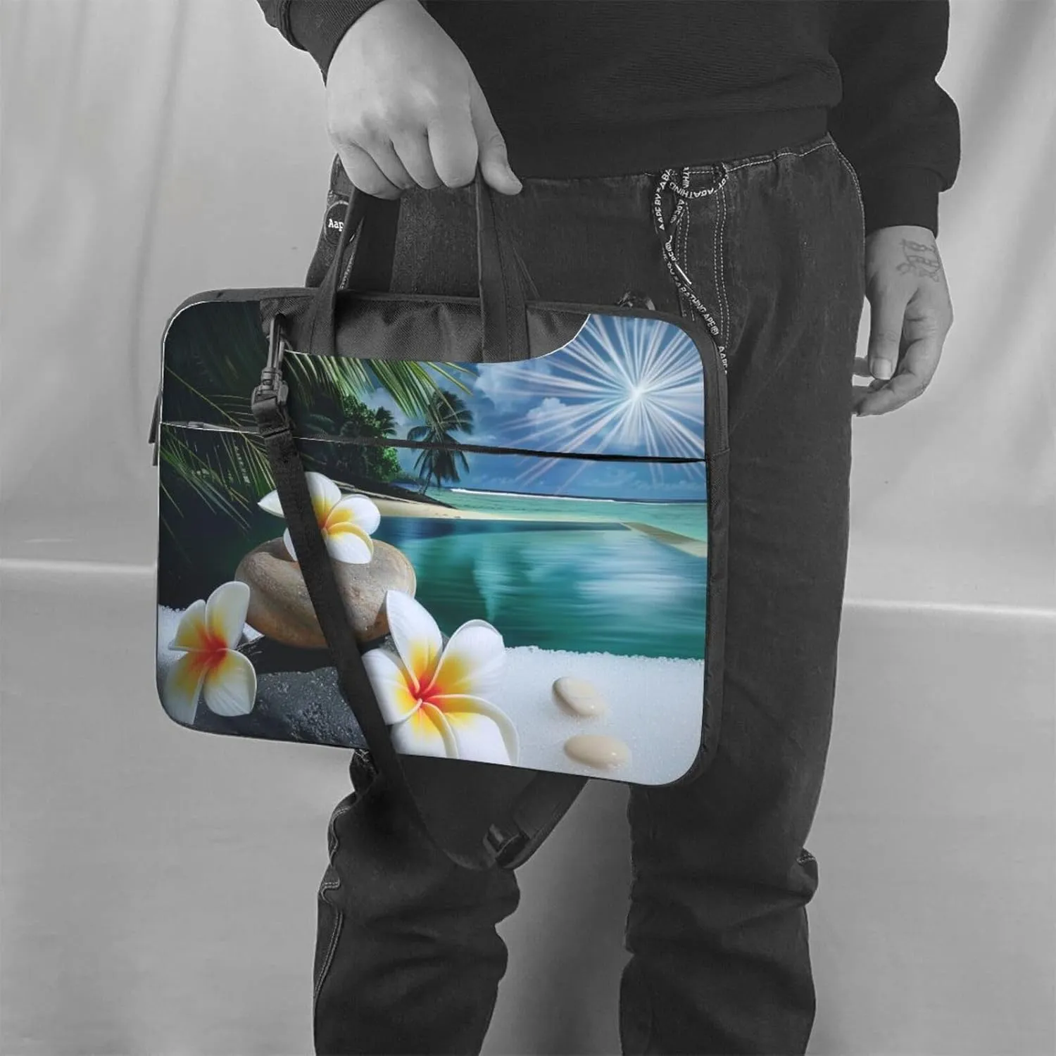 Tropical Flower Zen Stone Printed Laptop Tote Bag Travel Business Computer Bag Work Bag for Men Women