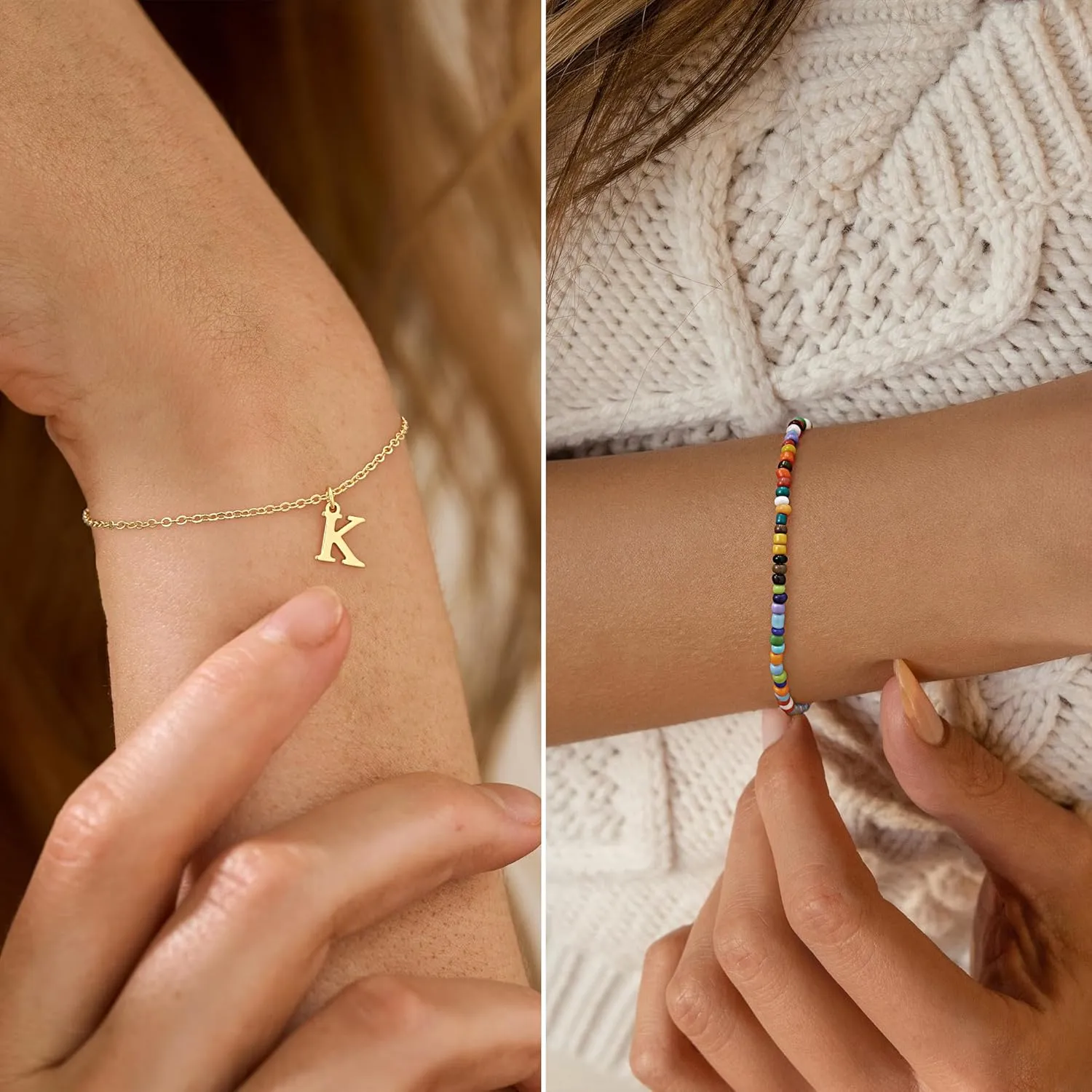 Turandoss Colorful Beaded Initial Bracelets for Teen Girls Women Gifts - 18K Gold Plated Cute Initial Bracelets for Girls Jewelry Teen Girl Gifts Trendy Stuff Birthday Gifts for Girls