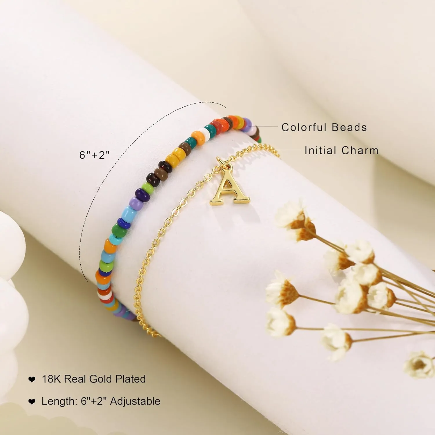 Turandoss Colorful Beaded Initial Bracelets for Teen Girls Women Gifts - 18K Gold Plated Cute Initial Bracelets for Girls Jewelry Teen Girl Gifts Trendy Stuff Birthday Gifts for Girls