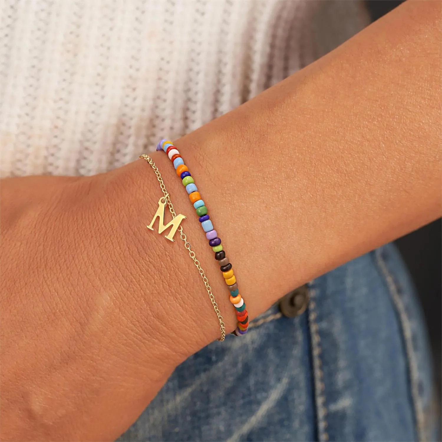 Turandoss Colorful Beaded Initial Bracelets for Teen Girls Women Gifts - 18K Gold Plated Cute Initial Bracelets for Girls Jewelry Teen Girl Gifts Trendy Stuff Birthday Gifts for Girls