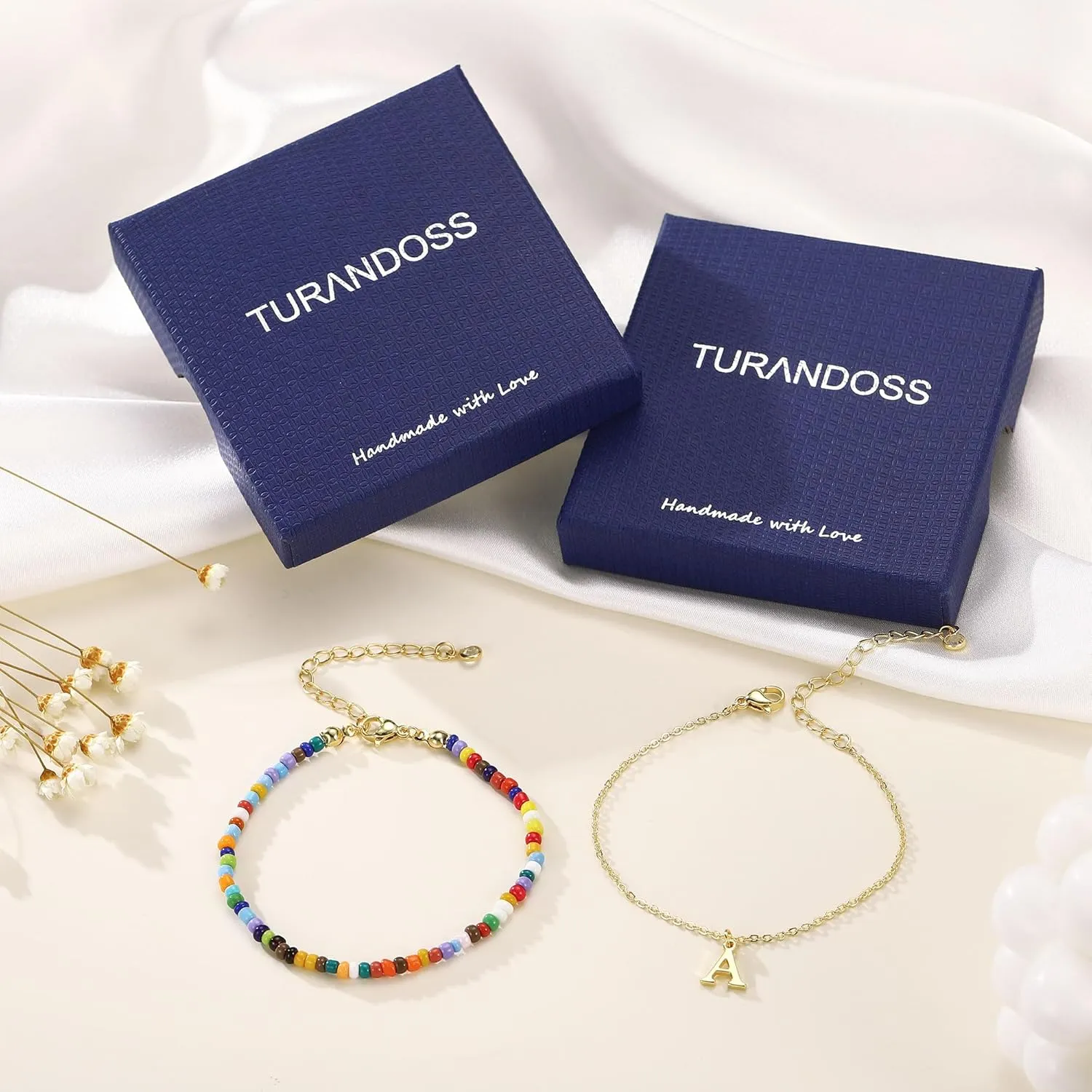 Turandoss Colorful Beaded Initial Bracelets for Teen Girls Women Gifts - 18K Gold Plated Cute Initial Bracelets for Girls Jewelry Teen Girl Gifts Trendy Stuff Birthday Gifts for Girls