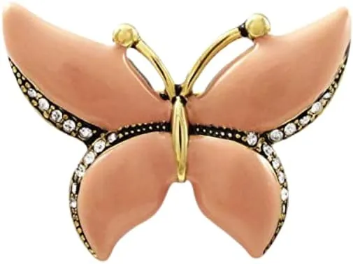 Two-tone Finish Pink Enamel White Crystals Butterfly Pin