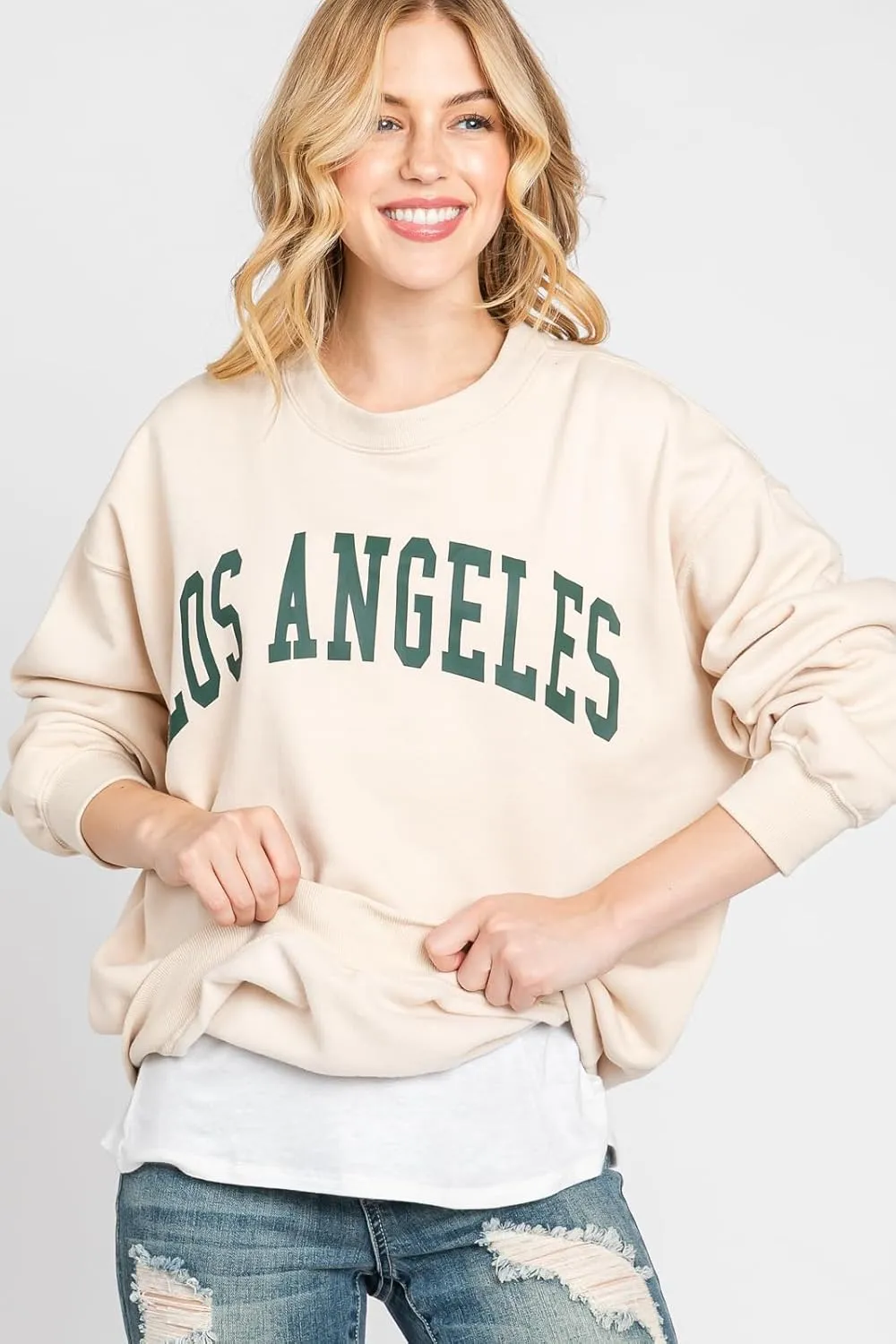 Urban Look Womens Loose Fit California and Los Angeles Fleece Sweatshirts