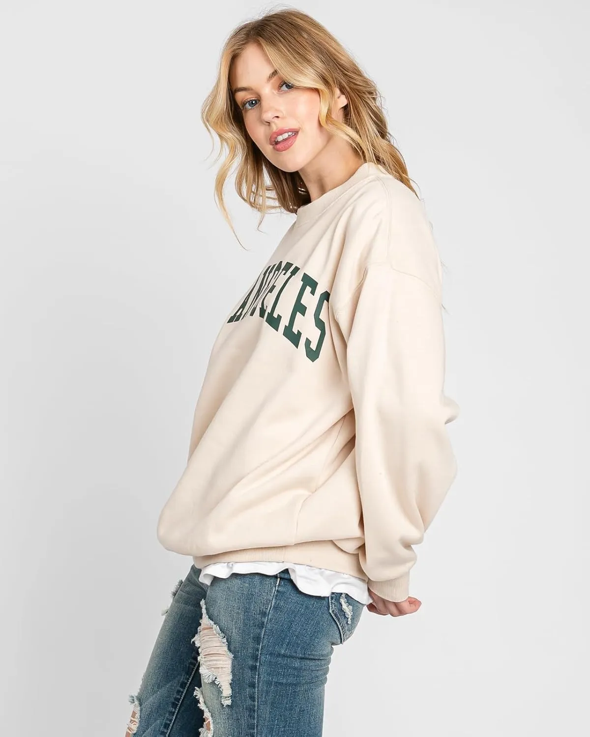 Urban Look Womens Loose Fit California and Los Angeles Fleece Sweatshirts