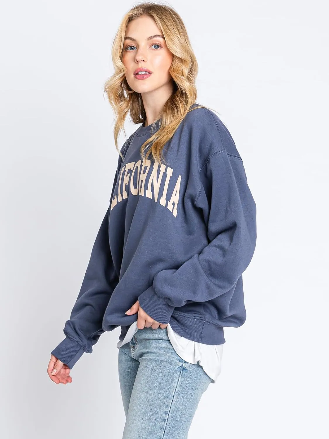 Urban Look Womens Loose Fit California and Los Angeles Fleece Sweatshirts