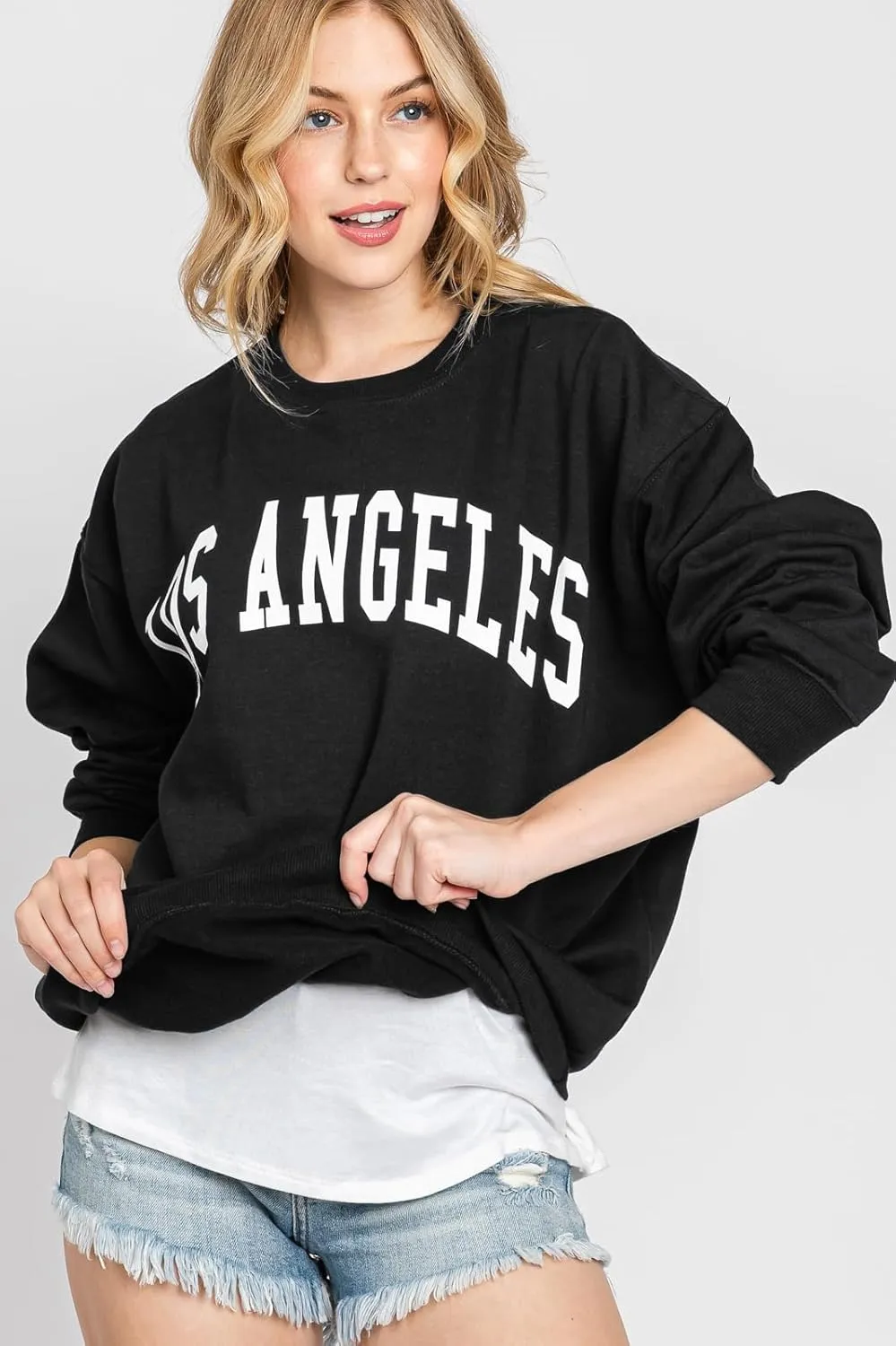Urban Look Womens Loose Fit California and Los Angeles Fleece Sweatshirts