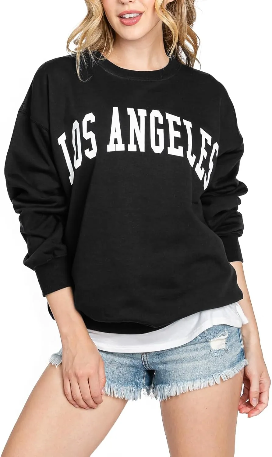 Urban Look Womens Loose Fit California and Los Angeles Fleece Sweatshirts