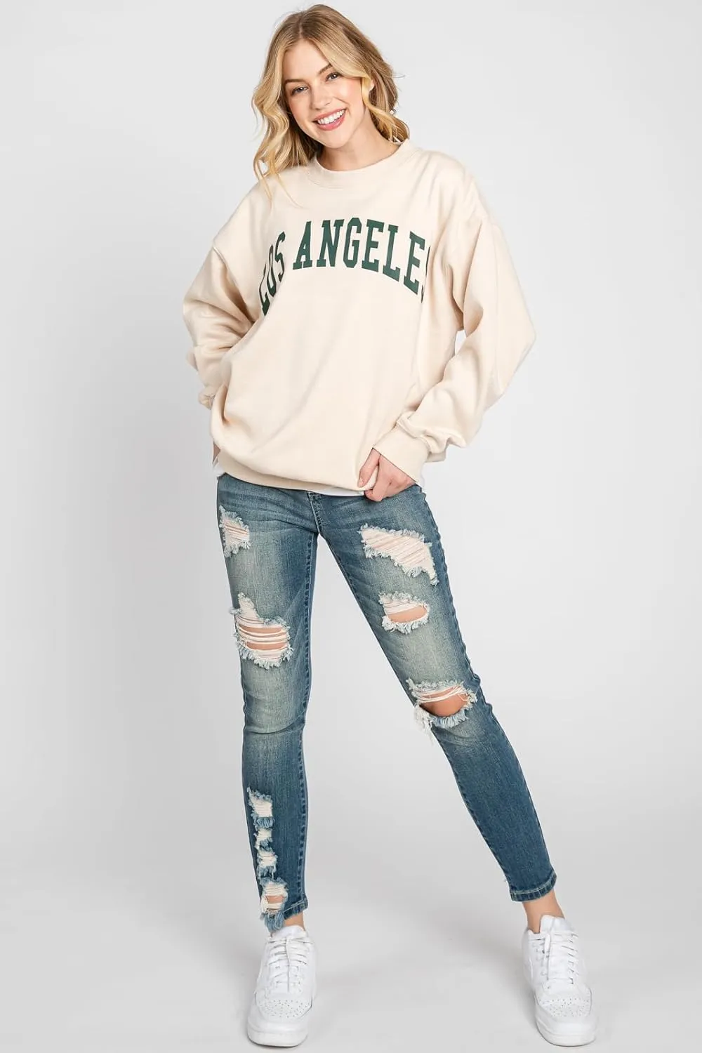 Urban Look Womens Loose Fit California and Los Angeles Fleece Sweatshirts