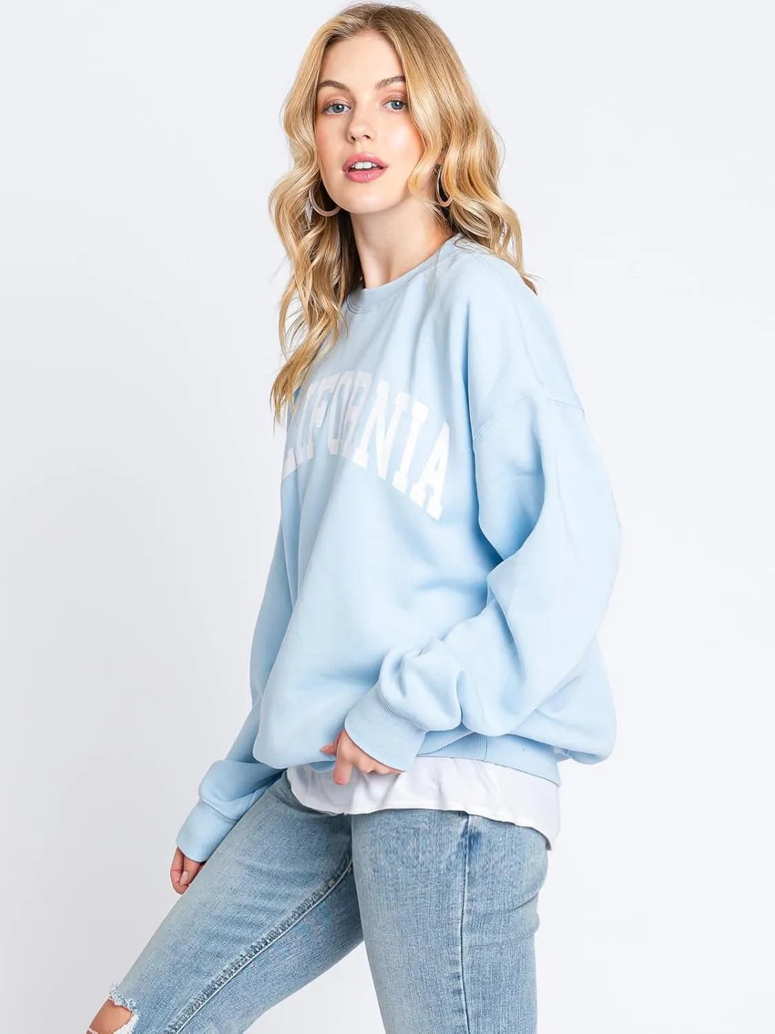 Urban Look Womens Loose Fit California and Los Angeles Fleece Sweatshirts