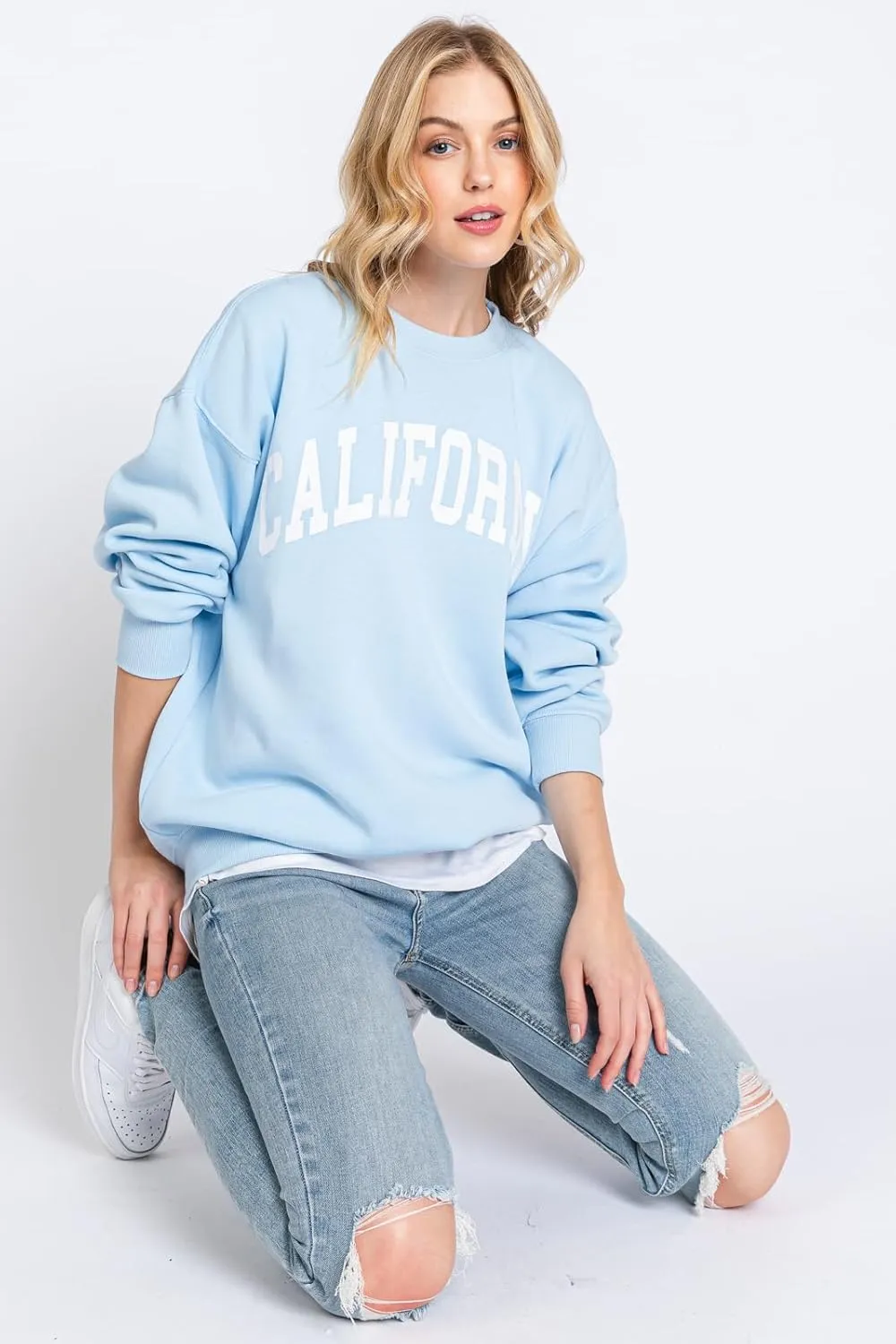 Urban Look Womens Loose Fit California and Los Angeles Fleece Sweatshirts