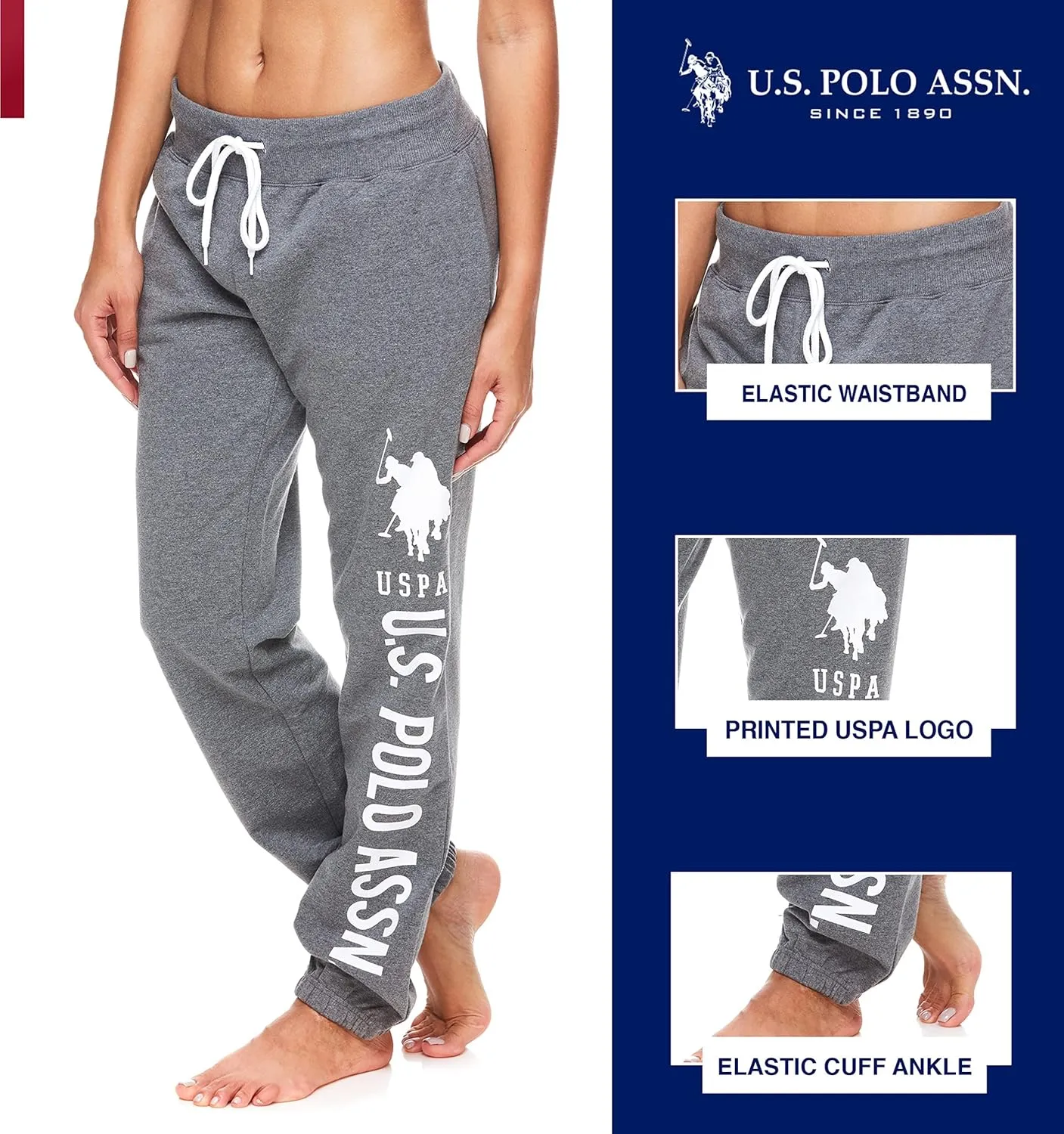 U.S. Polo Assn. Womens Sweatpants - Women Joggers Sweats with Logo Print - French Terry Poly-Cotton