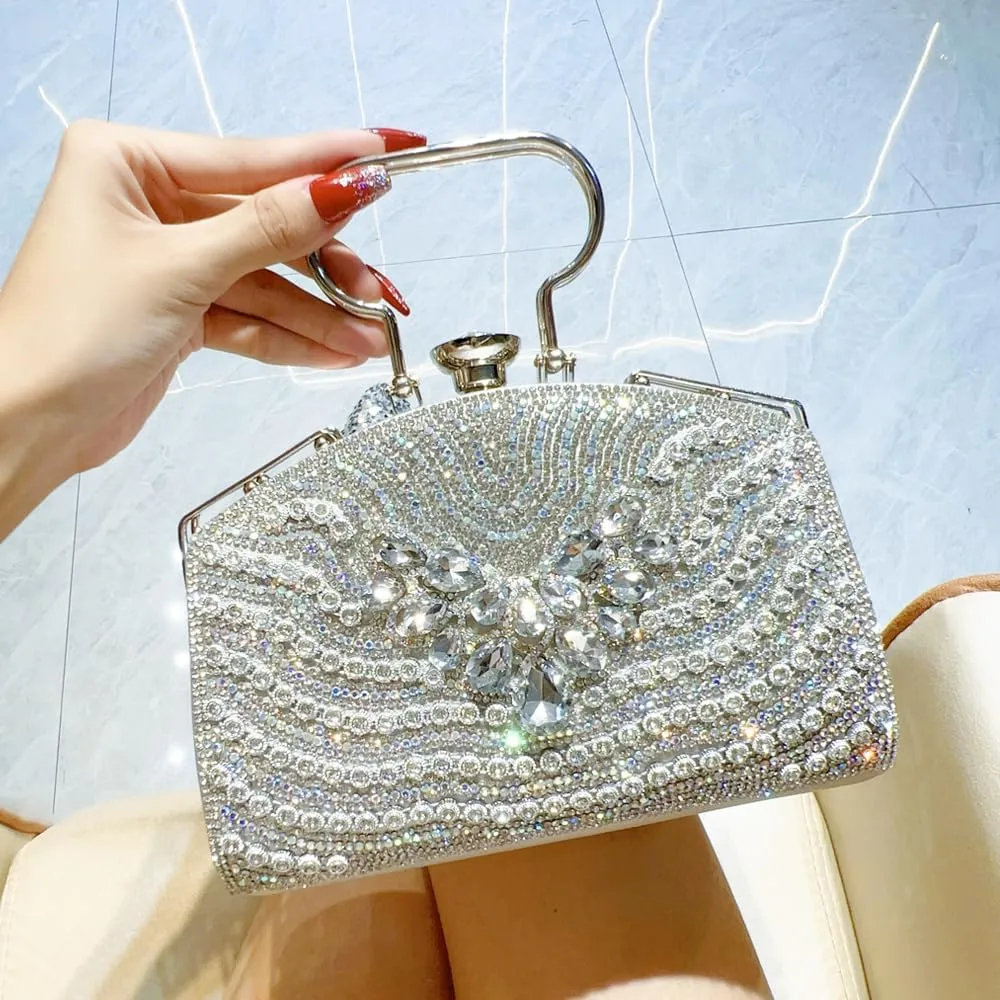 VIFE Womens Crystal Evening Clutch Bag Sparkly Rhinestone Wedding Handbag Purse for Bridal Prom Cocktail Party