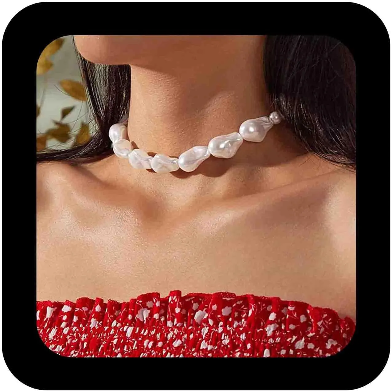 Vintage Baroque Pearl Choker Necklace Large Pearl Chain Necklace Short Pearl Necklace Chain Boho Irregular Pearl Necklace Jewelry for Women