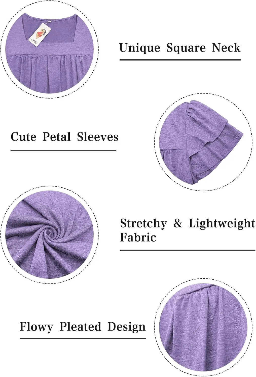 VISLILY Plus-Size-Summer-Tops for Women Petal Short Sleeve T Shirts Square Neck Tunics Flowy Pleated Blouses XL-5XL