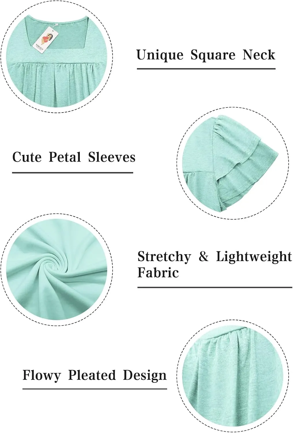 VISLILY Plus-Size-Summer-Tops for Women Petal Short Sleeve T Shirts Square Neck Tunics Flowy Pleated Blouses XL-5XL
