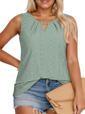 VISLILY Plus-Size-Tank-Tops for Women Summer Trendy Keyhole Neck Shirts Cute Eyelet Tunics Casual Sleeveless Blouse XL-5XL