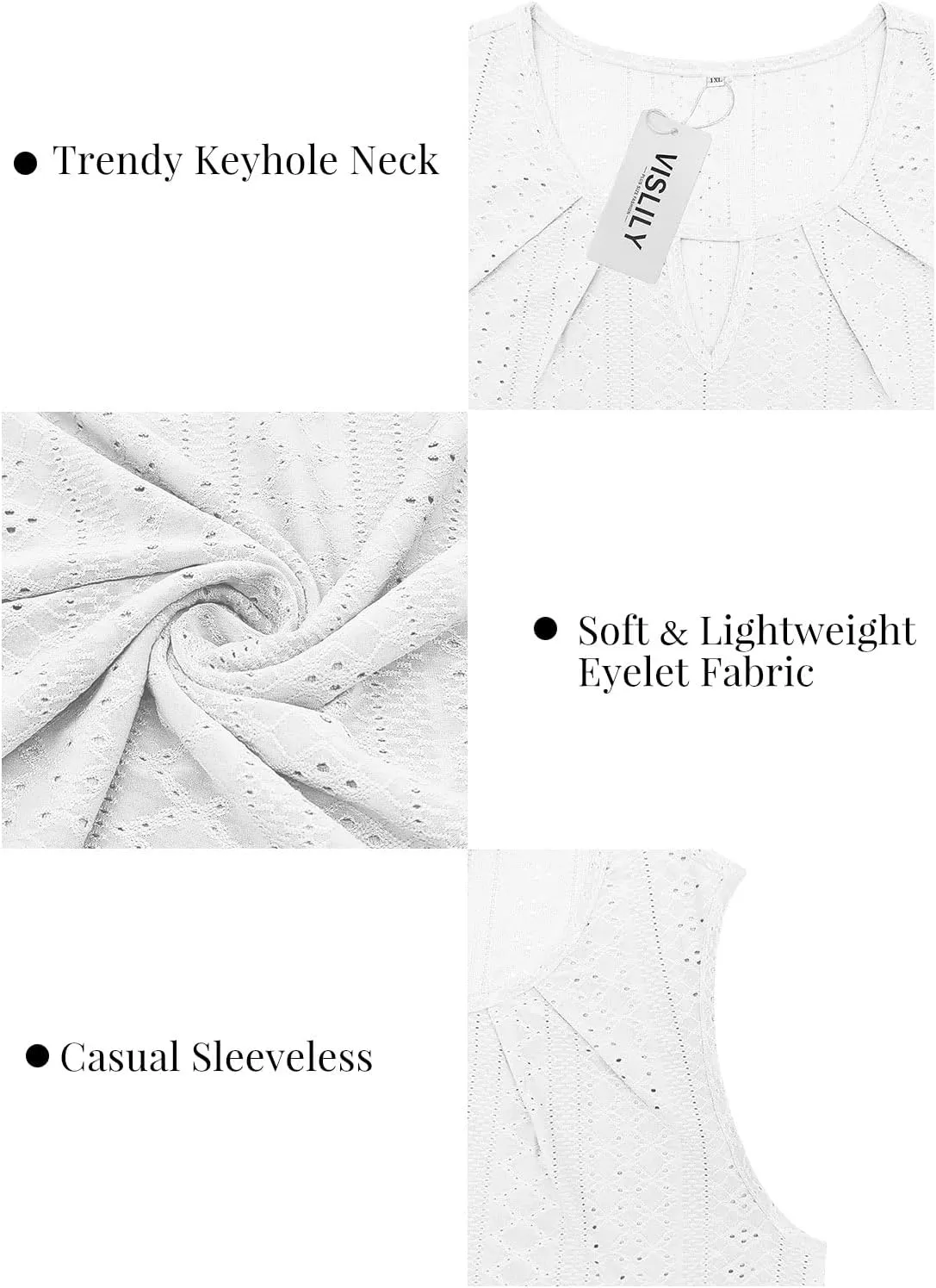 VISLILY Plus-Size-Tank-Tops for Women Summer Trendy Keyhole Neck Shirts Cute Eyelet Tunics Casual Sleeveless Blouse XL-5XL