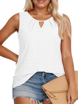 VISLILY Plus-Size-Tank-Tops for Women Summer Trendy Keyhole Neck Shirts Cute Eyelet Tunics Casual Sleeveless Blouse XL-5XL