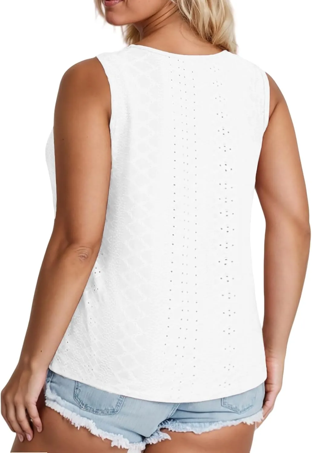 VISLILY Plus-Size-Tank-Tops for Women Summer Trendy Keyhole Neck Shirts Cute Eyelet Tunics Casual Sleeveless Blouse XL-5XL