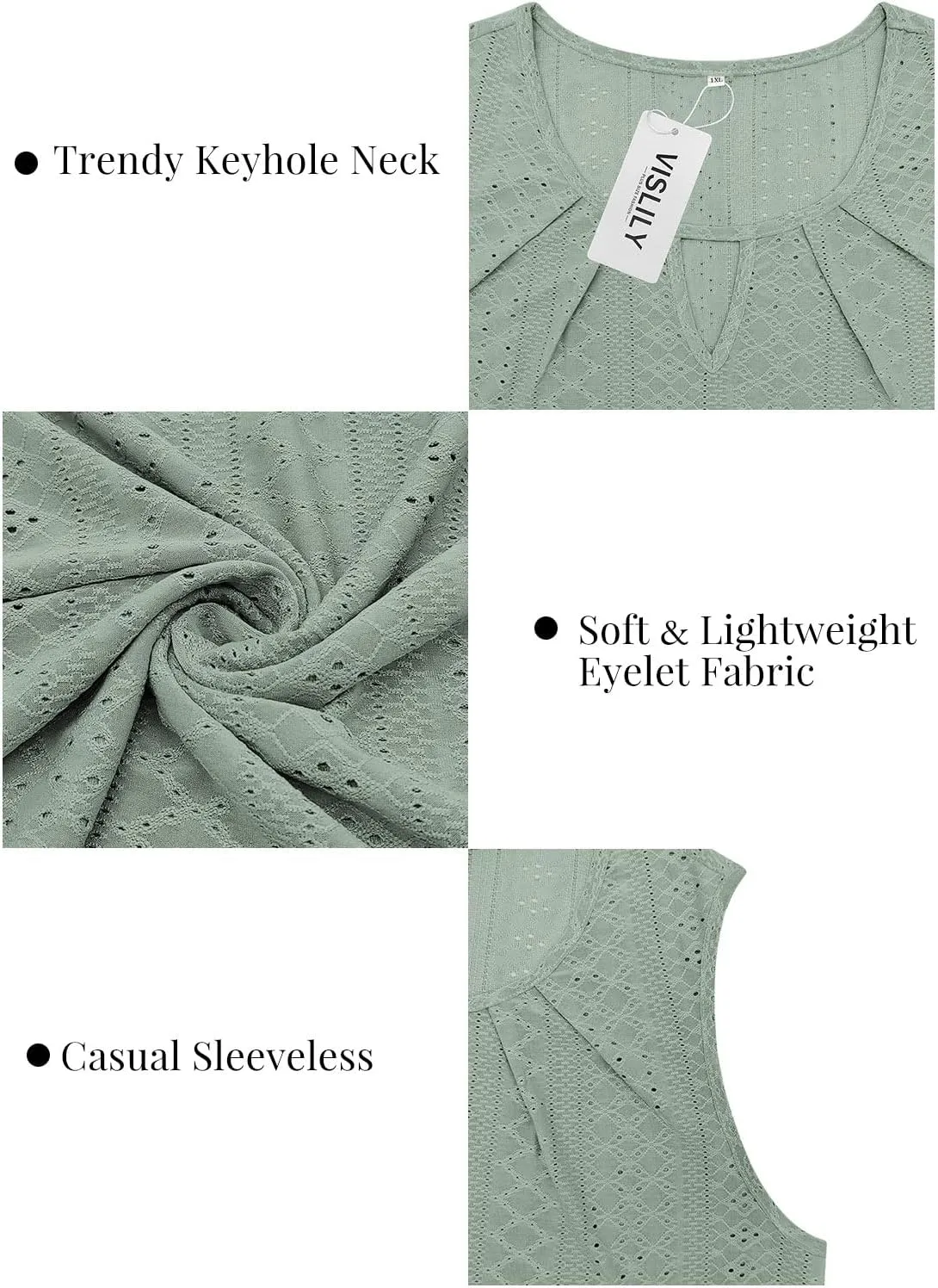 VISLILY Plus-Size-Tank-Tops for Women Summer Trendy Keyhole Neck Shirts Cute Eyelet Tunics Casual Sleeveless Blouse XL-5XL