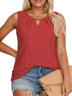 VISLILY Plus-Size-Tank-Tops for Women Summer Trendy Keyhole Neck Shirts Cute Eyelet Tunics Casual Sleeveless Blouse XL-5XL