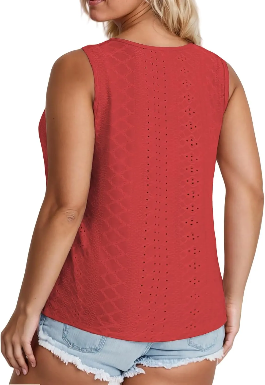 VISLILY Plus-Size-Tank-Tops for Women Summer Trendy Keyhole Neck Shirts Cute Eyelet Tunics Casual Sleeveless Blouse XL-5XL
