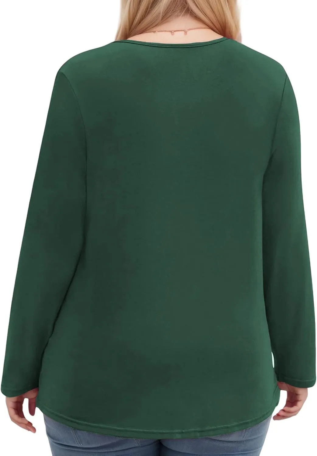VISLILY Womens-Plus-Size-Dressy-Tops Trendy Keyhole Crewneck T Shirts Casual Long Sleeve Tunics Flowy Pleated Blouses XL-5XL