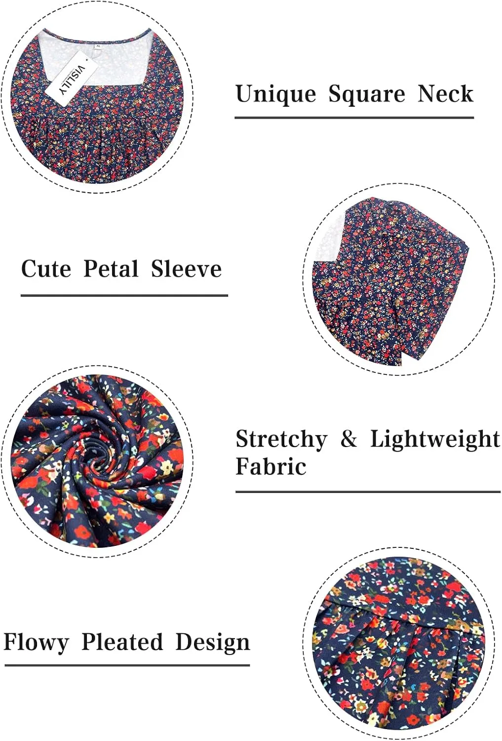 VISLILY Womens-Plus-Size-Summer-Tops Petal Short Sleeve T Shirts Square Neck Blouses Flowy Pleated Tunics XL-5XL