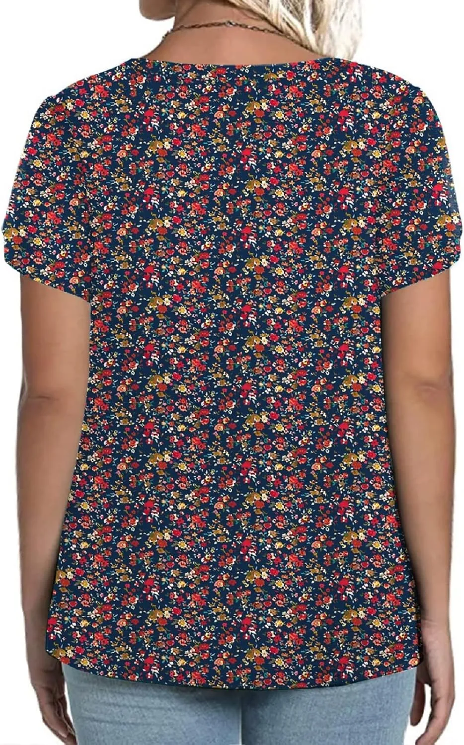 VISLILY Womens-Plus-Size-Summer-Tops Petal Short Sleeve T Shirts Square Neck Blouses Flowy Pleated Tunics XL-5XL