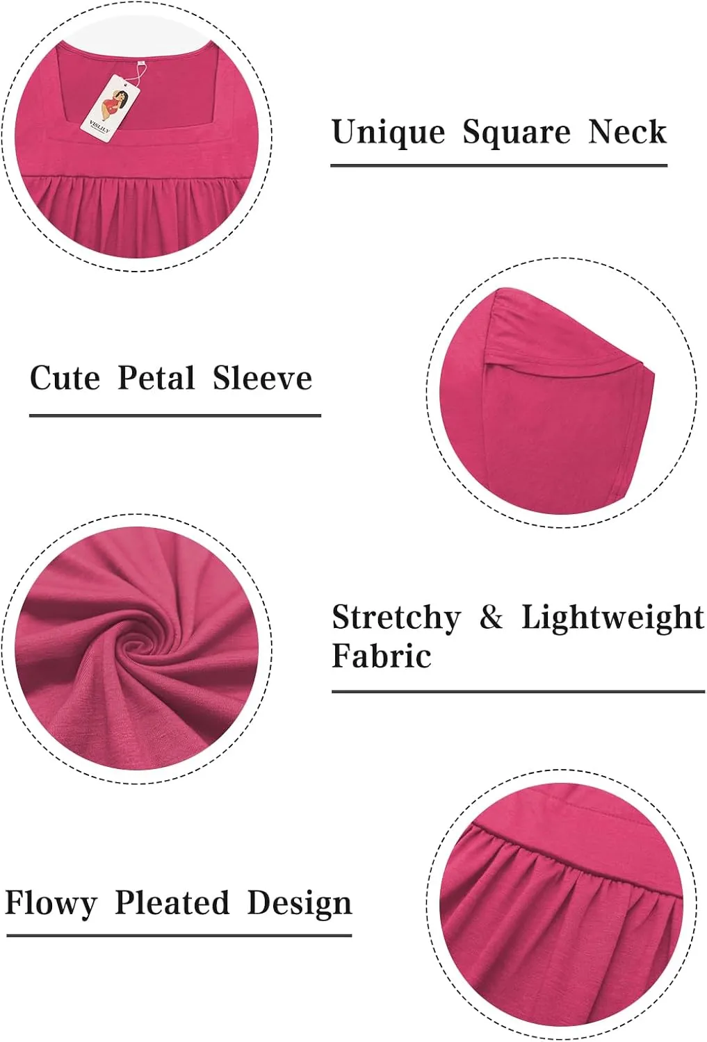 VISLILY Womens-Plus-Size-Summer-Tops Petal Short Sleeve T Shirts Square Neck Blouses Flowy Pleated Tunics XL-5XL