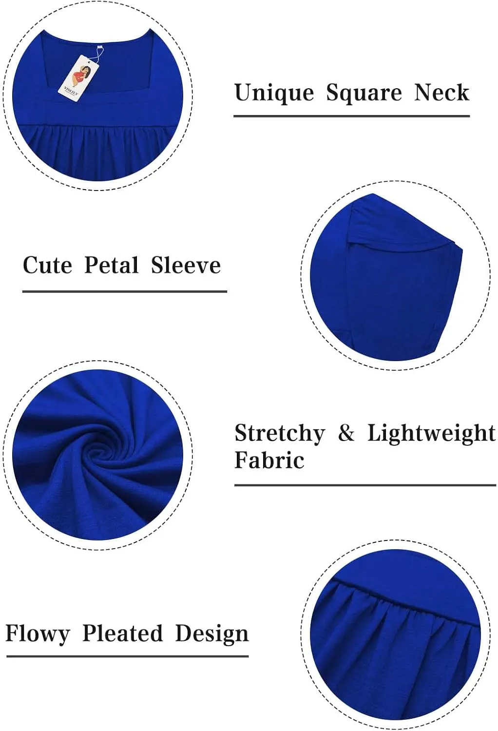 VISLILY Womens-Plus-Size-Summer-Tops Petal Short Sleeve T Shirts Square Neck Blouses Flowy Pleated Tunics XL-5XL