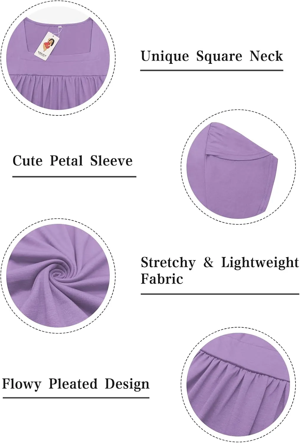VISLILY Womens-Plus-Size-Summer-Tops Petal Short Sleeve T Shirts Square Neck Blouses Flowy Pleated Tunics XL-5XL