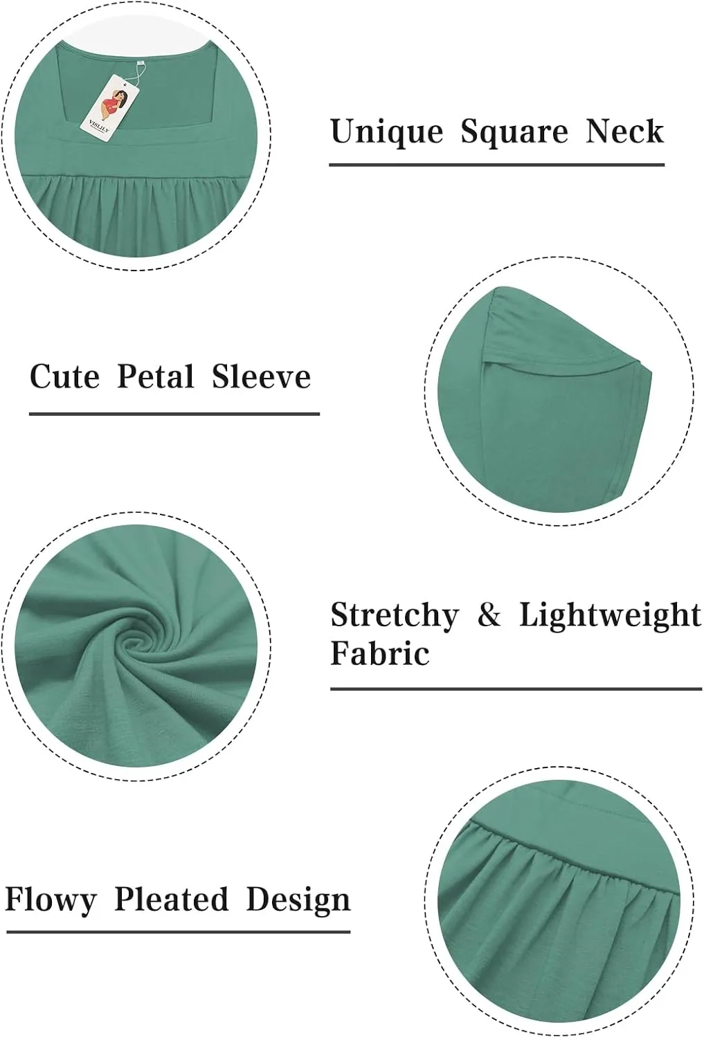 VISLILY Womens-Plus-Size-Summer-Tops Petal Short Sleeve T Shirts Square Neck Blouses Flowy Pleated Tunics XL-5XL