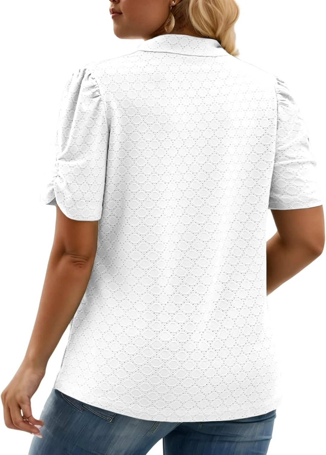 VISLILY Womens-Plus-Size-Summer-Tops Polo V Neck T Shirts Puff Short Sleeve Lapel Collared Work Blouses Eyelet Tunics XL-5XL