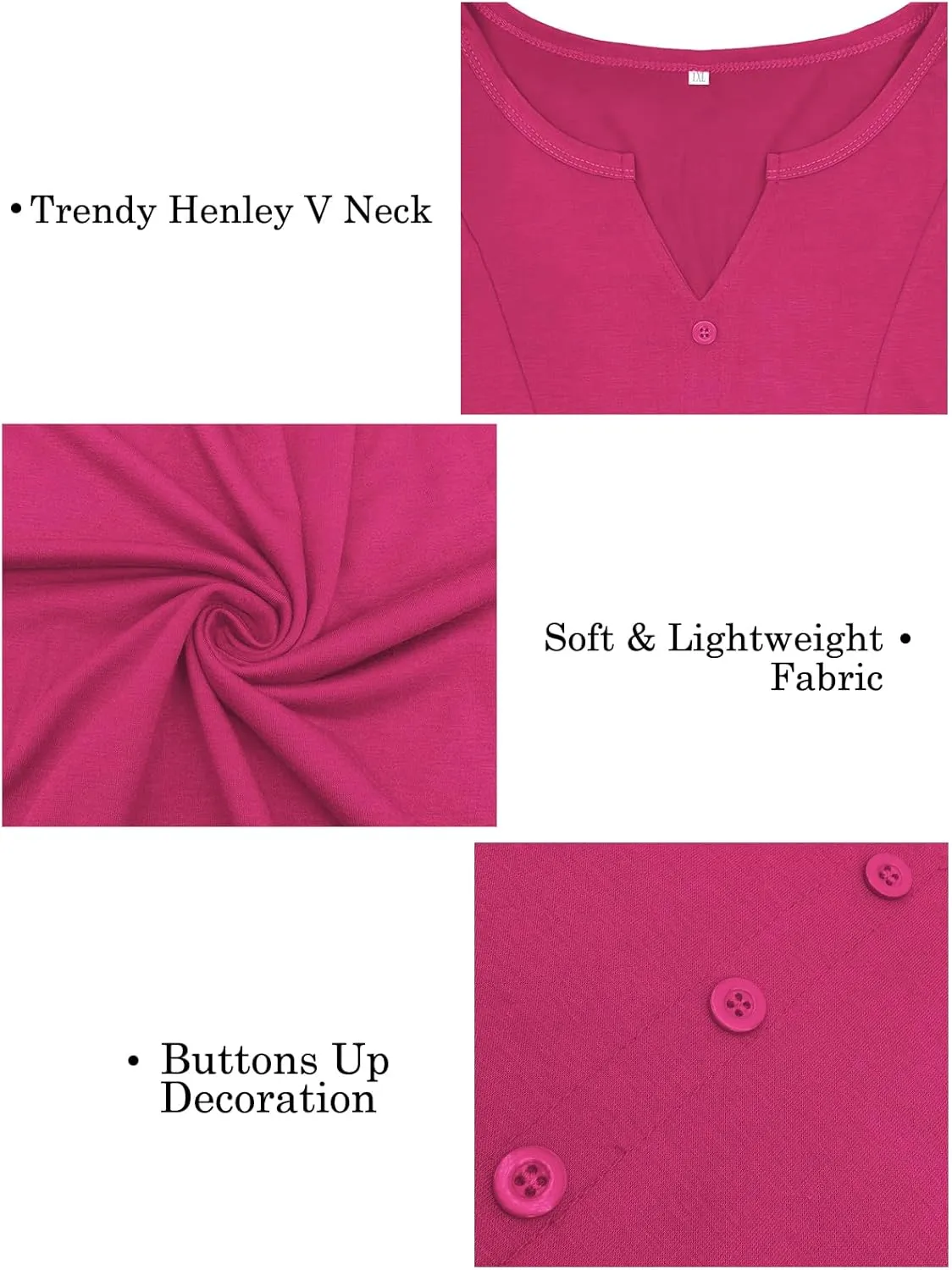VISLILY Women's Plus-Size-Summer-Tops Trendy Henley V Neck T-Shirts Flowy Pleated Tunics Short Sleeve Buttons Up Blouses
