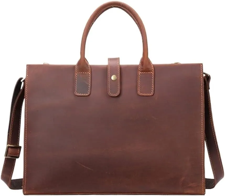 Water Resistant Laptop Briefcase Business Tote Shoulder Messenger Bag Leather Satchel Retro For Office