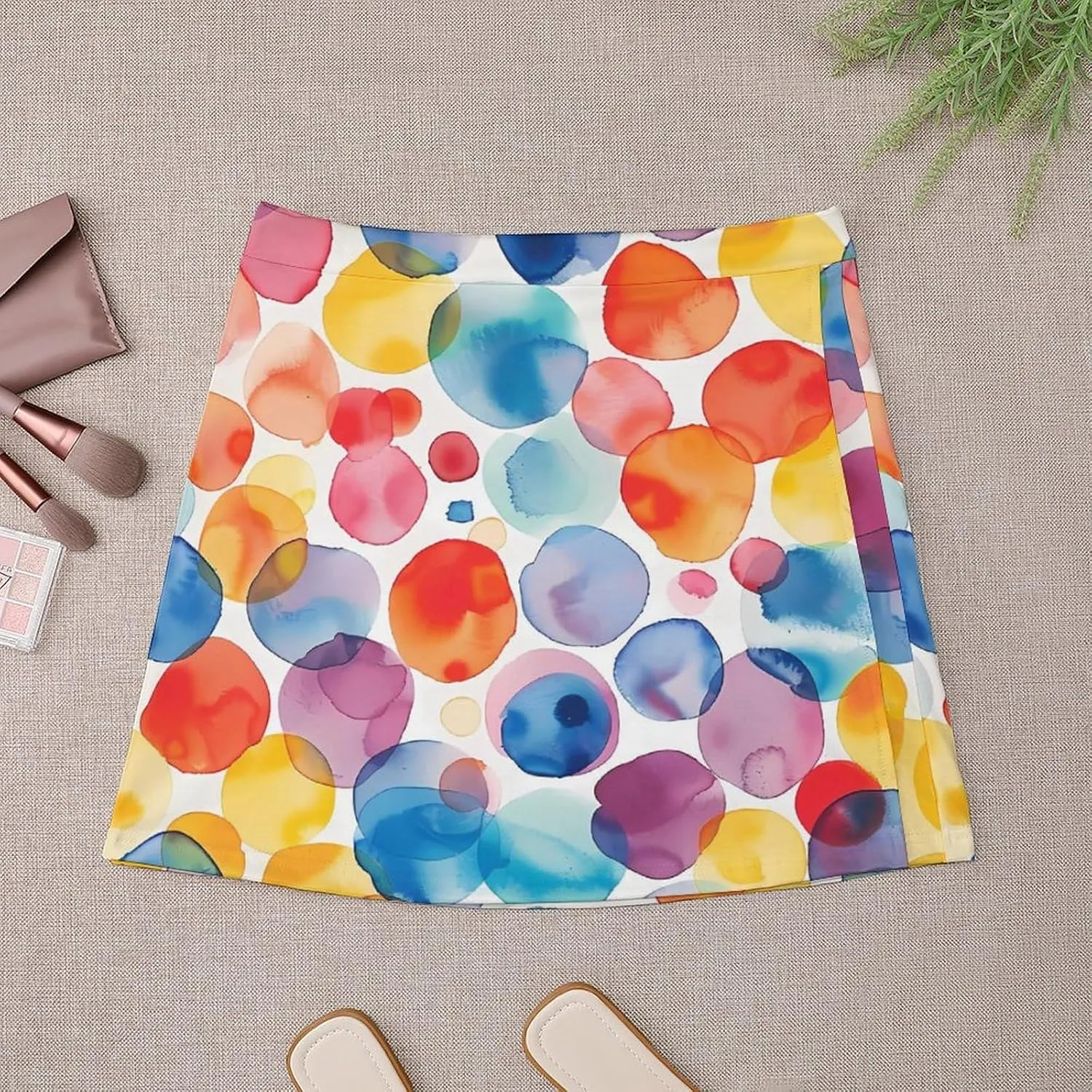 Watercolor Colourful Spot Women's Short Skirt Summer Casual Mini Skorts High Waisted Skirts Stretchy