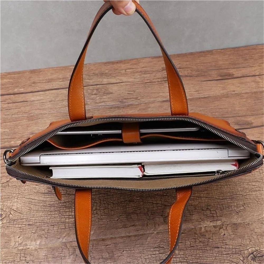 Waterproof Vintage Leather Laptop Bag with Computer Compartment Men's Briefcase For Business Travel Office Work