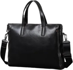 Waterproof Vintage Leather Laptop Bag with Computer Compartment Men's Briefcase For Business Travel Office Work