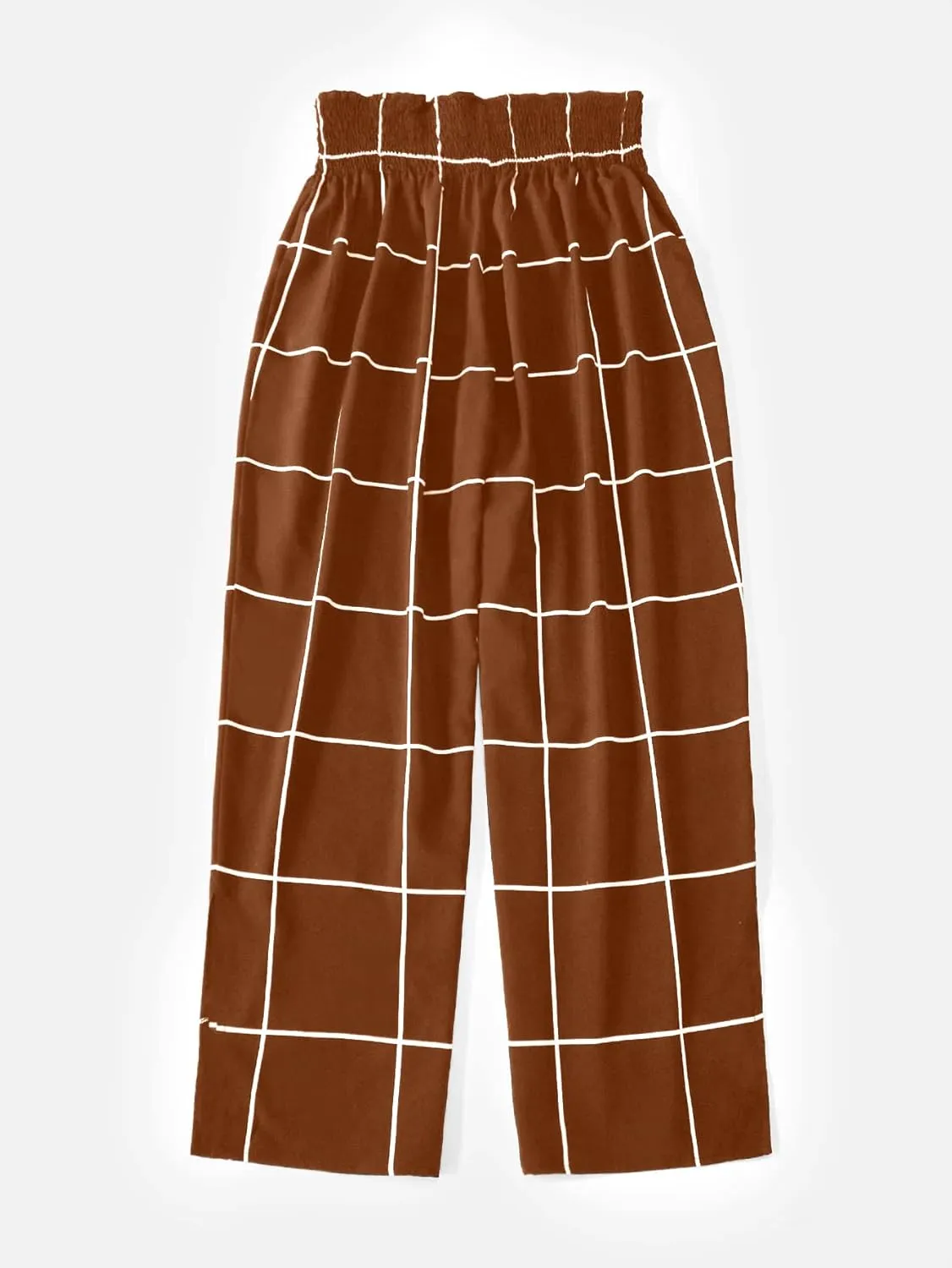 WDIRARA Women's Plus Size Plaid Split Side Tie Front Wide Leg Casual Pants