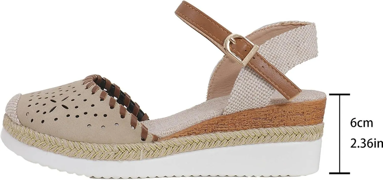Wedge Sandals for Women Summer Arch Support Orthopedic Sandals, Hollow Open Toe Breathable Sandal Comfortable Ankle Strap Platform Sandal Slip on Outdoor Shoes