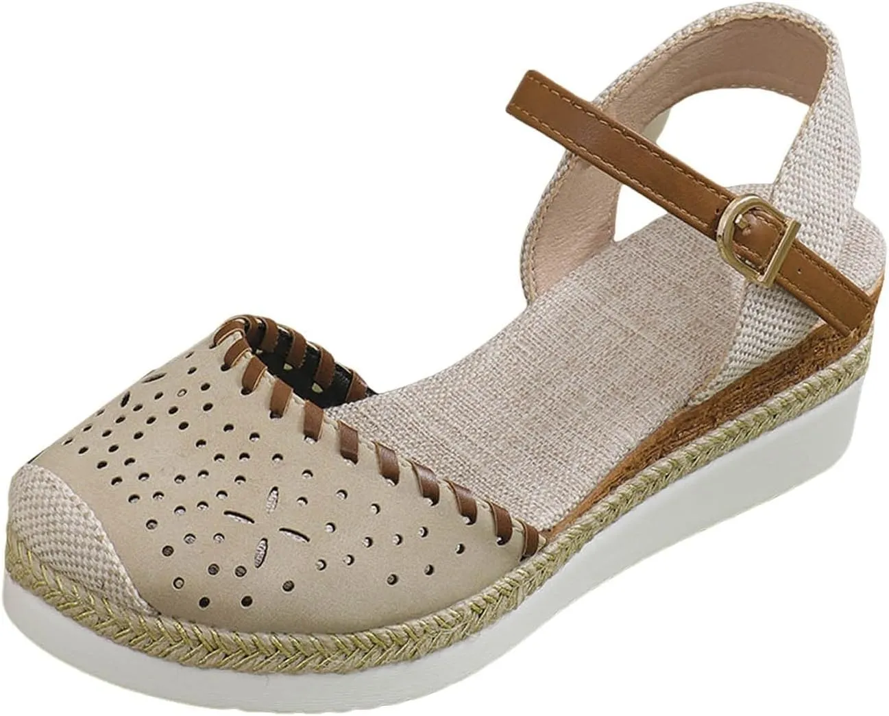 Wedge Sandals for Women Summer Arch Support Orthopedic Sandals, Hollow Open Toe Breathable Sandal Comfortable Ankle Strap Platform Sandal Slip on Outdoor Shoes